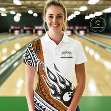Load image into Gallery viewer, Custom Orange Tribal Polynesian Pattern Women Bowling Shirt, Maori Style Bowling Outfit IPHW10329