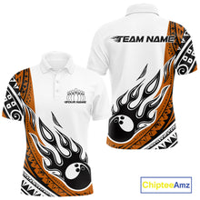 Load image into Gallery viewer, Custom Orange Tribal Polynesian Pattern Men Bowling Shirt, Maori Style Bowling Outfit IPHW10329