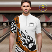 Load image into Gallery viewer, Custom Orange Tribal Polynesian Pattern Men Bowling Shirt, Maori Style Bowling Outfit IPHW10329