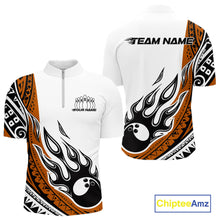 Load image into Gallery viewer, Custom Orange Tribal Polynesian Pattern Men Bowling Shirt, Maori Style Bowling Outfit IPHW10329