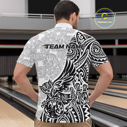 Custom Black And White Tribal Tattoo Pattern Polynesian Owl Bowling Men Quarter-Zip Shirts IPHW10333
