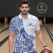 Load image into Gallery viewer, Custom Blue Tribal Tattoo Pattern Polynesian Owl Bowling Men Polo Shirts IPHW10334