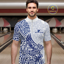 Load image into Gallery viewer, Custom Blue Tribal Tattoo Pattern Polynesian Owl Bowling Men Quarter-Zip Shirts IPHW10334