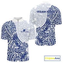 Load image into Gallery viewer, Custom Blue Tribal Tattoo Pattern Polynesian Owl Bowling Men Quarter-Zip Shirts IPHW10334