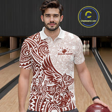 Load image into Gallery viewer, Custom Red Brown Tribal Tattoo Pattern Polynesian Owl Bowling Men Polo Shirts IPHW10335