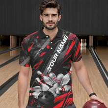 Load image into Gallery viewer, Custom Black And Red Bowling Polo Shirts For Men, Bowling Tournament Team Uniform IPHW8527