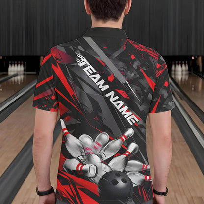 Custom Black And Red Bowling Polo Shirts For Men, Bowling Tournament Team Uniform IPHW8527