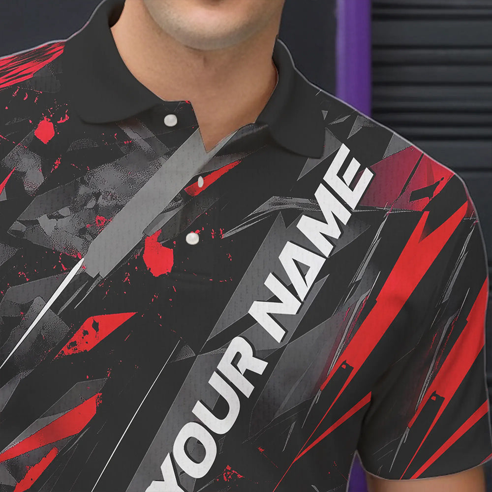 Custom Black And Red Bowling Polo Shirts For Men, Bowling Tournament Team Uniform IPHW8527