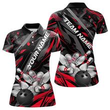 Load image into Gallery viewer, Custom Black And Red Bowling Polo Shirts For Women, Bowling Tournament Team Uniform IPHW8527