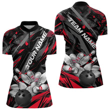 Load image into Gallery viewer, Custom Black And Red Bowling Quarter-Zip Shirts For Women, Bowling Tournament Team Uniform IPHW8527