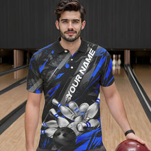 Load image into Gallery viewer, Custom Black And Blue Bowling Polo Shirts For Men, Bowling Tournament Team Uniform IPHW8528