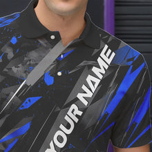 Load image into Gallery viewer, Custom Black And Blue Bowling Polo Shirts For Men, Bowling Tournament Team Uniform IPHW8528