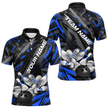 Load image into Gallery viewer, Custom Black And Blue Bowling Polo Shirts For Men, Bowling Tournament Team Uniform IPHW8528