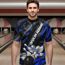 Load image into Gallery viewer, Custom Black And Blue Bowling Quarter-Zip Shirts For Men, Bowling Tournament Team Uniform IPHW8528