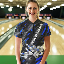 Load image into Gallery viewer, Custom Black And Blue Bowling Quarter-Zip Shirts For Women, Bowling Tournament Team Uniform IPHW8528