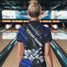 Load image into Gallery viewer, Custom Black And Blue Bowling Quarter-Zip Shirts For Women, Bowling Tournament Team Uniform IPHW8528