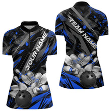Load image into Gallery viewer, Custom Black And Blue Bowling Quarter-Zip Shirts For Women, Bowling Tournament Team Uniform IPHW8528