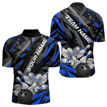 Load image into Gallery viewer, Custom Black And Blue Bowling Quarter-Zip Shirts For Men, Bowling Tournament Team Uniform IPHW8528