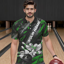 Load image into Gallery viewer, Custom Black And Green Bowling Polo Shirts For Men, Bowling Tournament Team Uniform IPHW8529