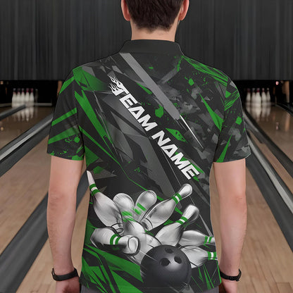 Custom Black And Green Bowling Polo Shirts For Men, Bowling Tournament Team Uniform IPHW8529