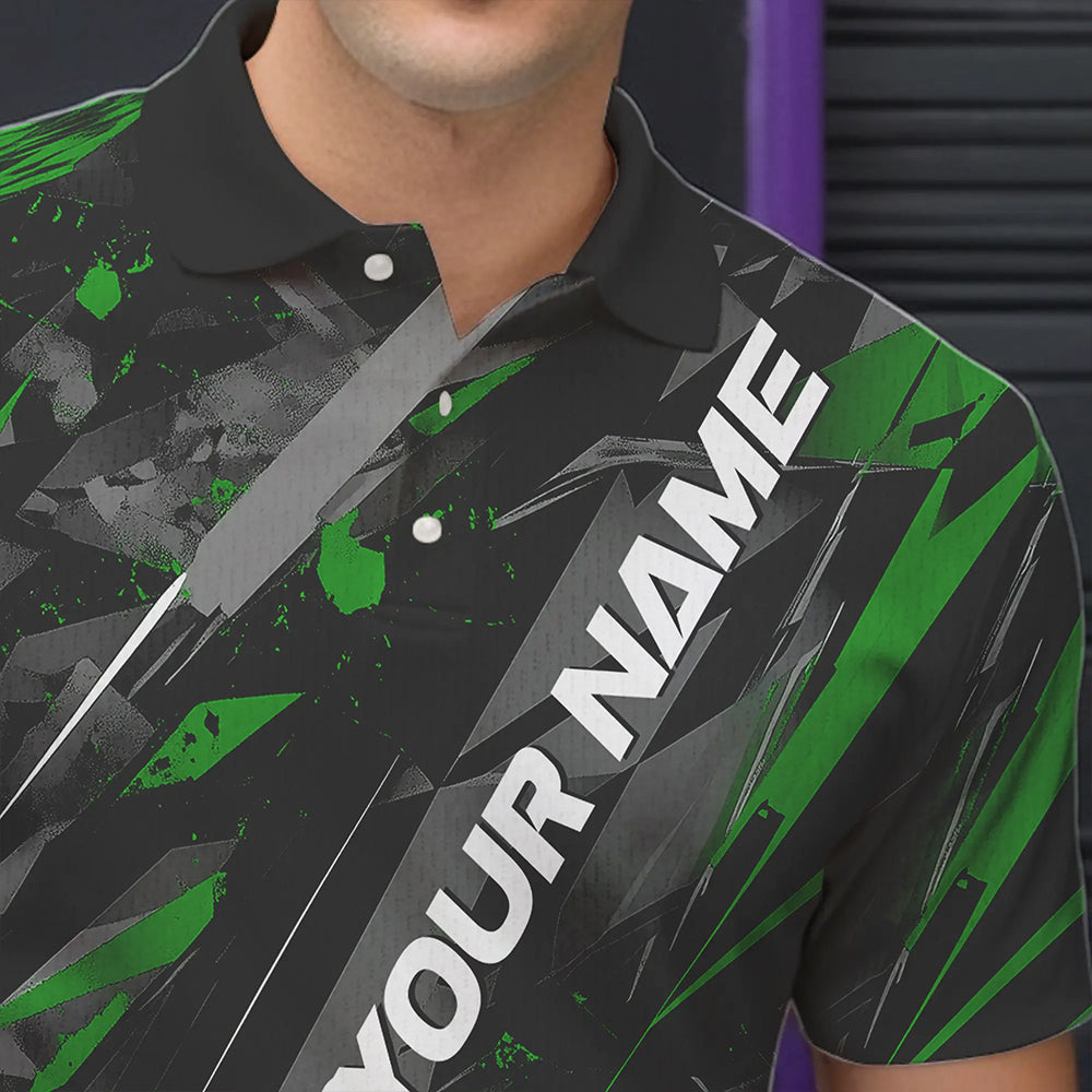 Custom Black And Green Bowling Polo Shirts For Men, Bowling Tournament Team Uniform IPHW8529