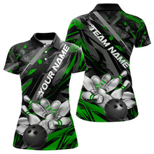 Load image into Gallery viewer, Custom Black And Green Bowling Polo Shirts For Women, Bowling Tournament Team Uniform IPHW8529