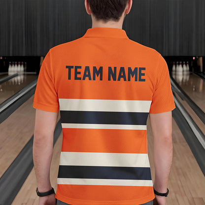 Custom Classic Retro Orange Bowling Polo Shirts For Men, Bowling Team Shirt With Name IPHW8531