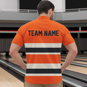 Custom Classic Retro Orange Bowling Quarter-Zip Shirts For Men, Bowling Team Shirt With Name IPHW8531