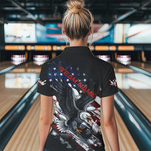 Load image into Gallery viewer, Personalized American Flag Eagle Women Bowling Quarter-Zip Shirts, Patriotic Bowling Shirt  IPHW8731