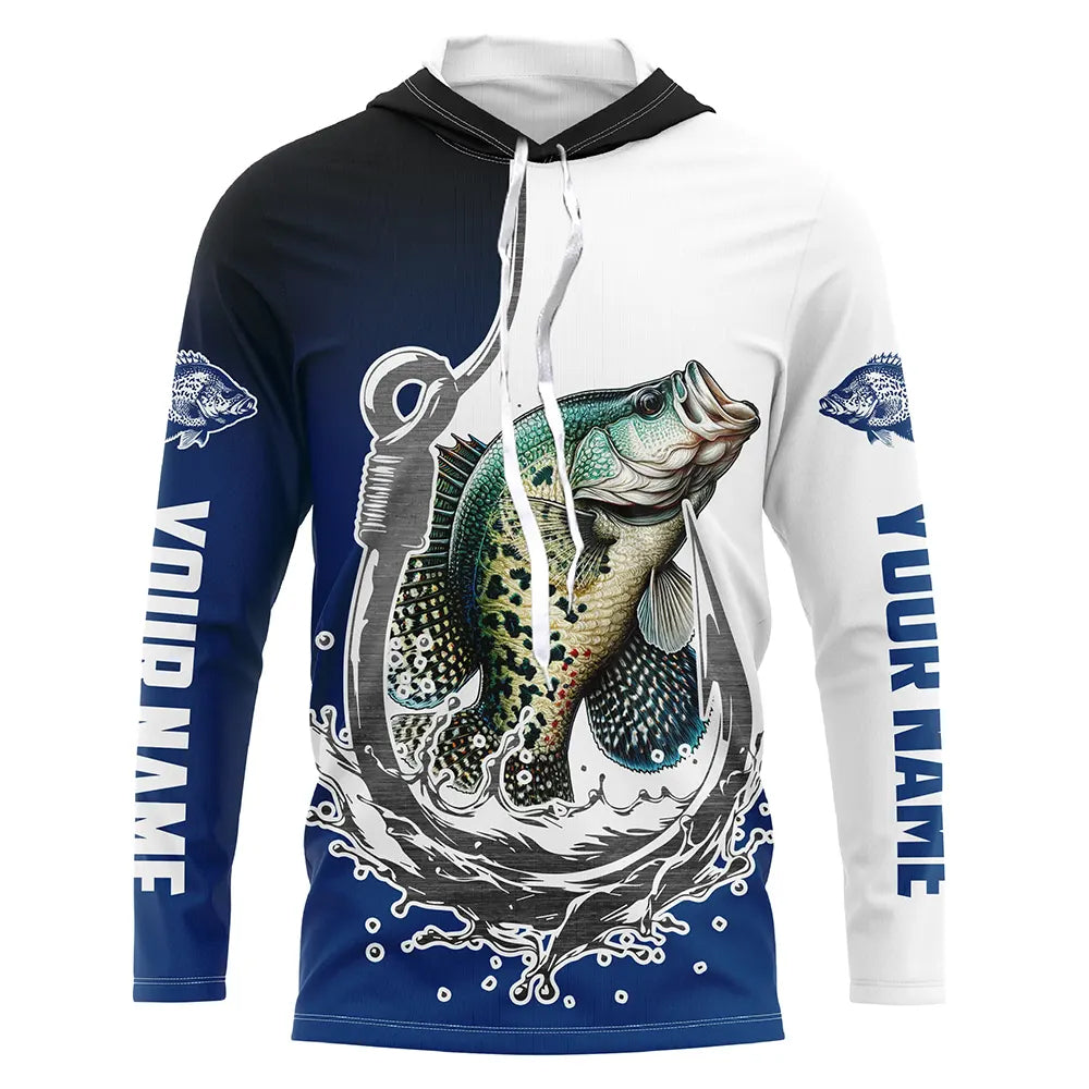 Custom Crappie Long Sleeve Fishing Shirts, Fish Hook Shirt Design Crap ...