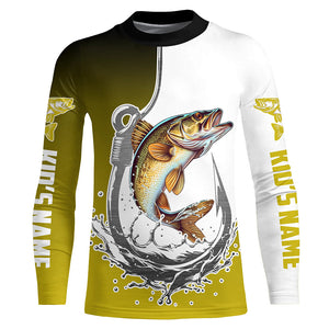 Custom Walleye Long Sleeve Fishing Shirts, Fish Hook Shirt Design Walleye Fishing Jerseys IPHW6223