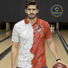 Load image into Gallery viewer, Custom White And Orange Shark Bowling Polo Shirts For Men, Shark Bowling League Shirt IPHW8991
