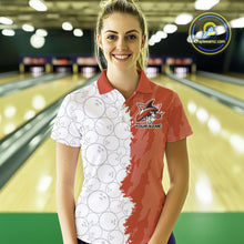 Load image into Gallery viewer, Custom White And Orange Shark Bowling Polo Shirts For Women, Shark Bowling League Shirt IPHW8991