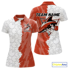 Load image into Gallery viewer, Custom White And Orange Shark Bowling Polo Shirts For Women, Shark Bowling League Shirt IPHW8991