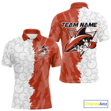 Load image into Gallery viewer, Custom White And Orange Shark Bowling Polo Shirts For Men, Shark Bowling League Shirt IPHW8991
