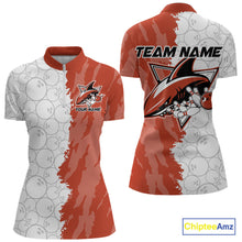 Load image into Gallery viewer, Custom White And Orange Shark Bowling Women Quarter-Zip Shirt, Shark Bowling League Shirt IPHW8991