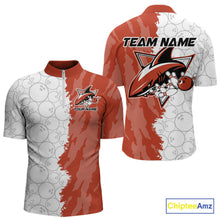 Load image into Gallery viewer, Custom White And Orange Shark Bowling Quarter-Zip Shirts For Men, Shark Bowling League Shirt IPHW8991