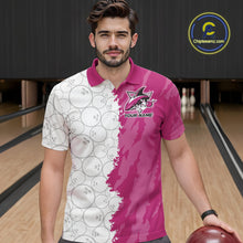 Load image into Gallery viewer, Custom White And Pink Shark Bowling Polo Shirts For Men, Shark Bowling League Shirt IPHW8992