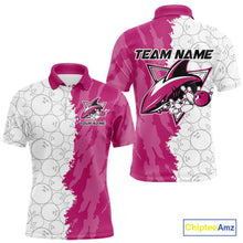 Load image into Gallery viewer, Custom White And Pink Shark Bowling Polo Shirts For Men, Shark Bowling League Shirt IPHW8992