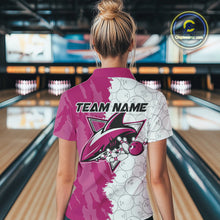 Load image into Gallery viewer, Custom White And Pink Shark Bowling Women Quarter-Zip Shirts, Shark Bowling League Shirt IPHW8992
