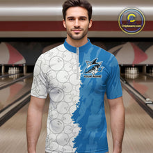 Load image into Gallery viewer, Custom White And Blue Shark Bowling Quarter-Zip Shirts For Men, Shark Bowling League Shirt IPHW8993