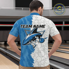 Load image into Gallery viewer, Custom White And Blue Shark Bowling Quarter-Zip Shirts For Men, Shark Bowling League Shirt IPHW8993