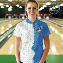 Load image into Gallery viewer, Custom White And Blue Shark Bowling Women Quarter-Zip Shirts, Shark Bowling League Shirt IPHW8993