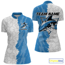 Load image into Gallery viewer, Custom White And Blue Shark Bowling Women Quarter-Zip Shirts, Shark Bowling League Shirt IPHW8993