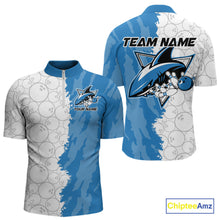 Load image into Gallery viewer, Custom White And Blue Shark Bowling Quarter-Zip Shirts For Men, Shark Bowling League Shirt IPHW8993
