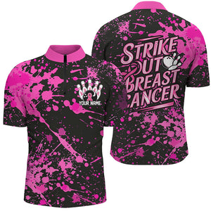 Black And Pin Strike Out Breast Cancer Pink Ribbon Custom Breast Cancer Bowling Shirts For Men IPHW7049