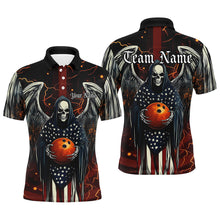 Load image into Gallery viewer, Custom Us Bowling Shirts For Men, American Flag Skull Patriotic Bowling Team Shirt Outfit IPHW7607