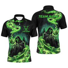 Load image into Gallery viewer, Black And Green Grim Reaper Custom Halloween Bowling Team Shirts For Men, Bowling Gifts IPHW7612