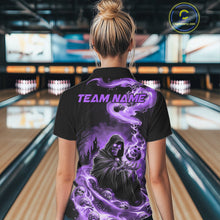Load image into Gallery viewer, Black And Purple Grim Reaper Custom Halloween Bowling Team Shirts For Men, Bowling Gifts IPHW7613
