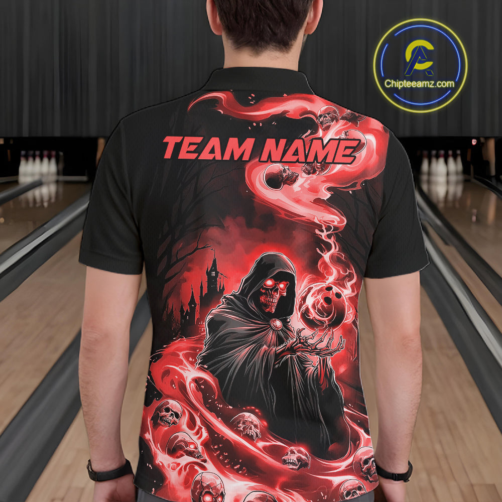 Black And Red Grim Reaper Custom Halloween Bowling Team Shirts For Men, Bowling Gifts IPHW7614